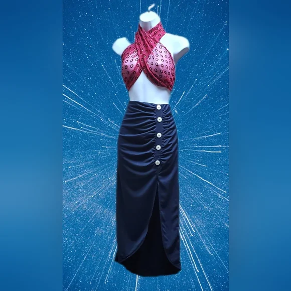 Ruched Midi Pencil Skirt w/ Side Split size L - Picture 6 of 8